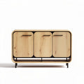 Wooden sideboard with three doors and metal frame in natural finish 120 x 40 x 80cm