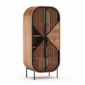 Wooden cabinet with slatted doors for living room storage 180 x 80 x 40cm