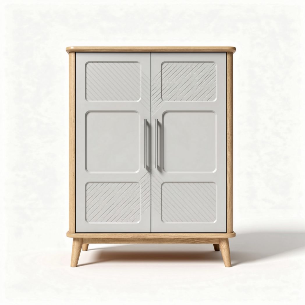 Modern storage cabinet with wooden legs and gray doors 90 x 50 x 100cm