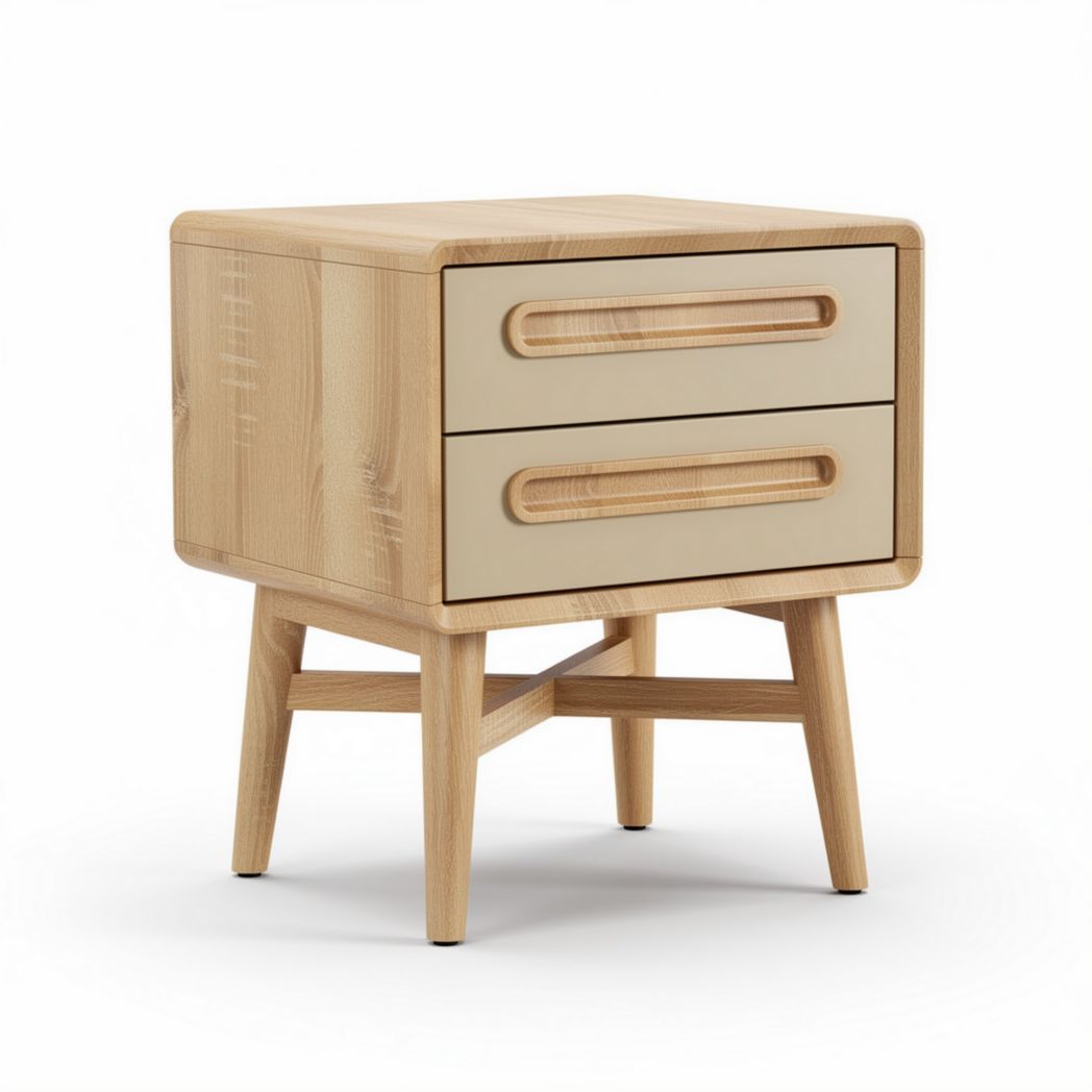 Wooden bedside table with two drawers 45 x 40 x 50cm natural finish
