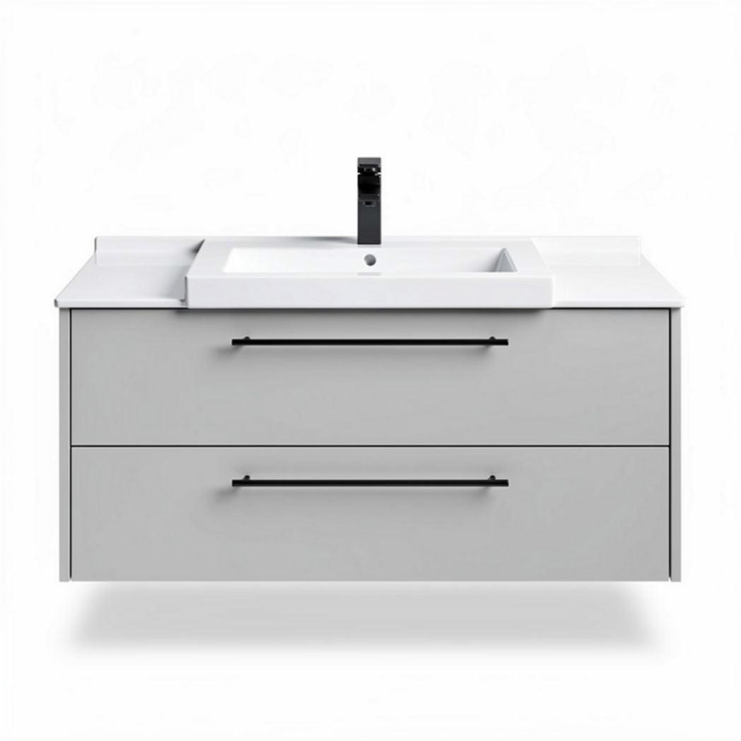 Wall-mounted bathroom vanity with white ceramic sink and grey finish 120 x 60 x 50cm
