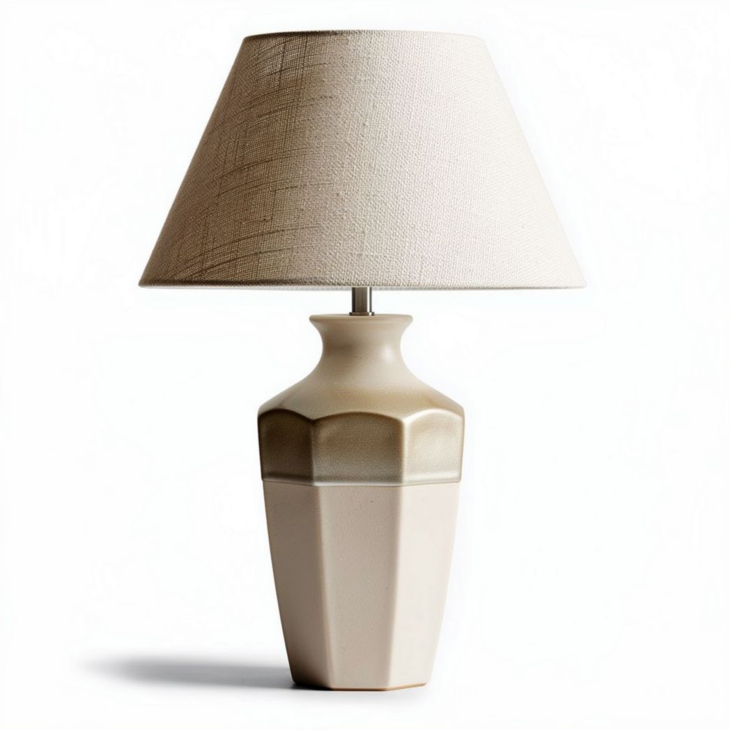 Ceramic table lamp with fabric shade in beige color 25 x 25 x 45cm