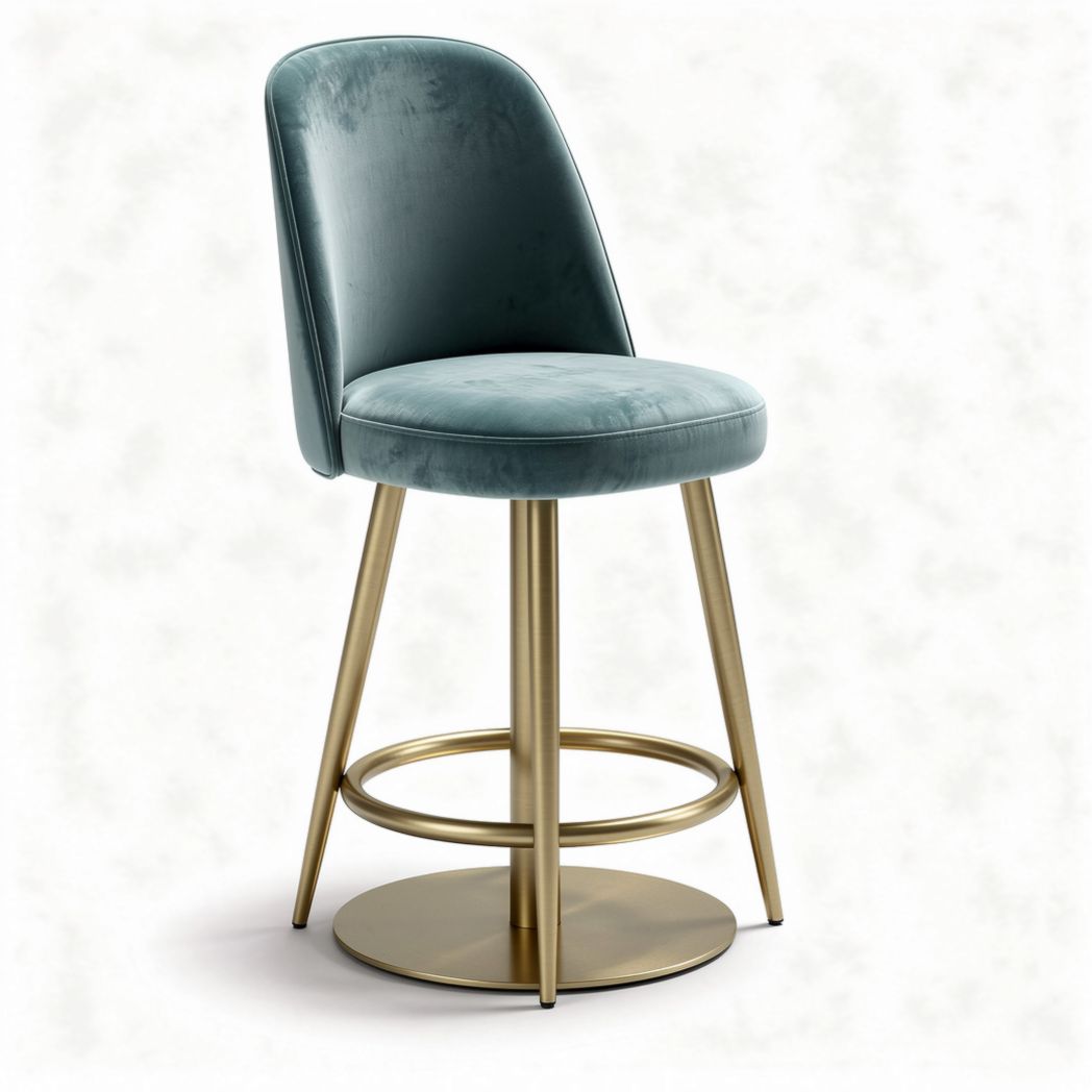 Velvet upholstered bar stool with metal base in teal color 45 x 45 x 100cm