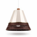 Woven rattan and metal pendant light fixture in cream and brown 25 x 25 x 30cm