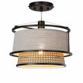 Modern pendant light fixture with linen shade and metal accents 30 x 30 x 25cm