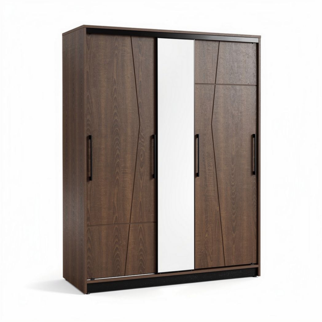Sliding wardrobe with mirror and wooden finish 180 x 50 x 210cm