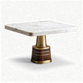 Marble top side table with wooden base and brass accents 50 x 50 x 45cm