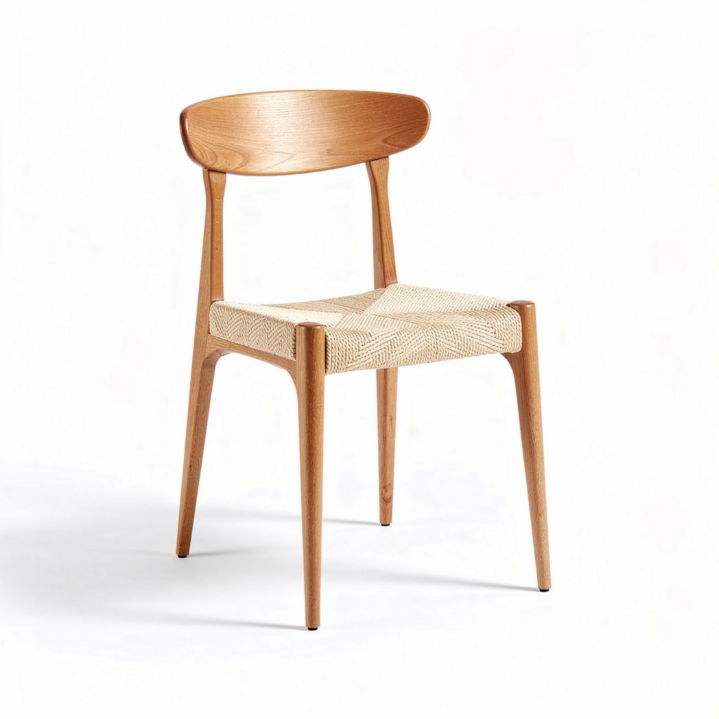 Wooden dining chair with woven seat and backrest measures 45 x 45 x 80cm